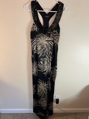 Bebe Black Floral Evening Gown Halter w/Rhinestones Maxi Elegant Formal Dress S